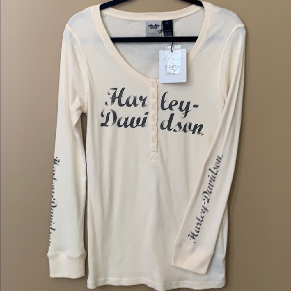 Harley Davidson L/S Henley Tee Large Cream
